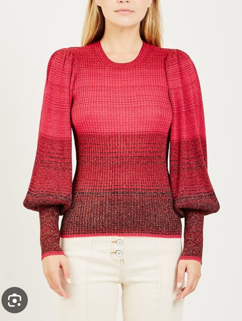 Ulla Johnson Dax Pullover Sweater Small Fuchsia Metallic Knit Puff Sleeve
